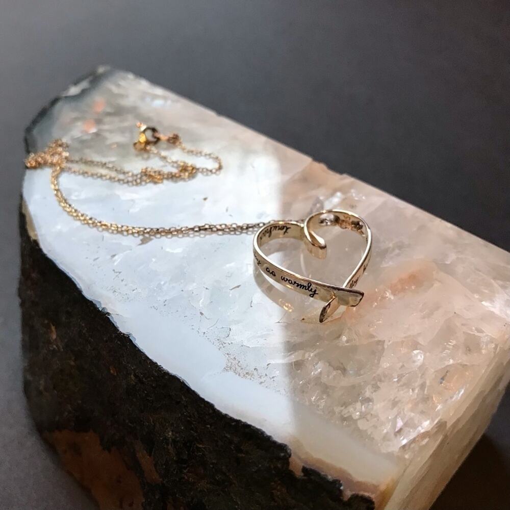 Sterling Silver Heart Necklace Engraved in Cursive “May Happiness Touch Your…”